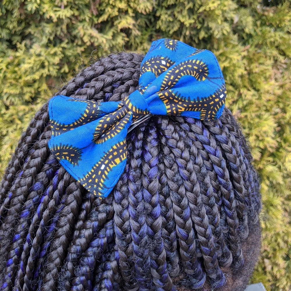 Blue Fabric With Yellow And Black Design Hair Clip